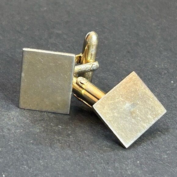 Swank Vintage Rectangular Cufflinks Signed Geometric Gold Tone Cuff Links - Picture 2 of 7